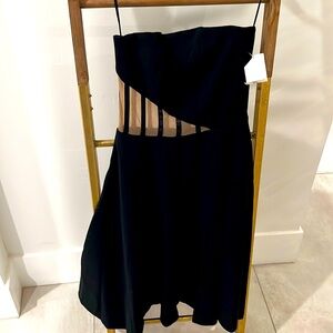 Dress the population illusion waist black strapless cocktail dress